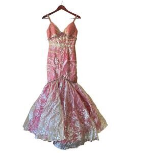 Vintage Y2K Pink Iridescent Mermaid Gown Jewel Embellishments Size XS